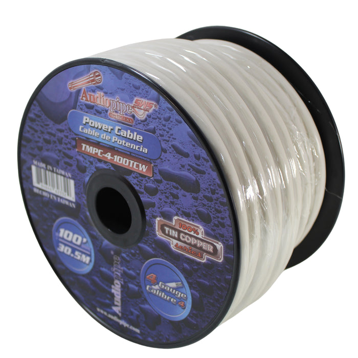 Audiopipe 4 GA Stranded OFC Tinned Copper Marine Power/Ground Wire White Lot