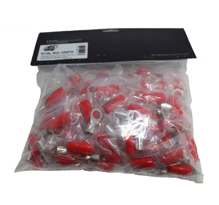 XS Power 10pk,  Red 4 AWG 10.5MM Ring Terminals Nickle Plated XS-RT4L-RD