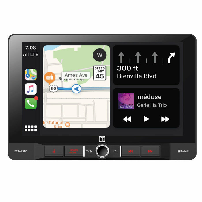 Dual 9" Touchscreen 1 DIN Radio with Bluetooth, Apple CarPlay, & Android Auto