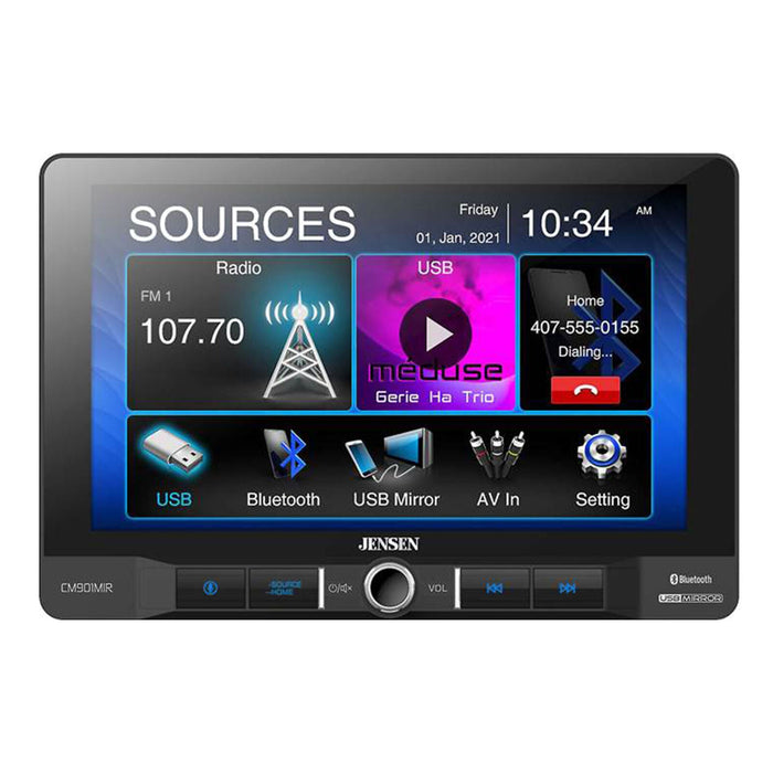 Jensen 9" 1-Din Touchscreen LCD USB Screen Mirroring Bluetooth Multimedia Radio