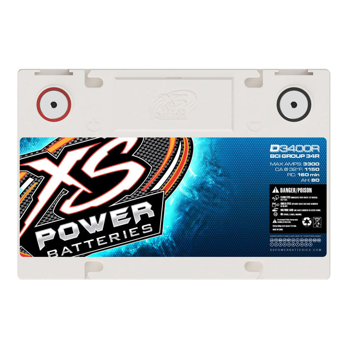 XS Power 12 V 3300 Max Amps 4000 Watt 80 Ah AGM Reverse Polarity Battery D3400R