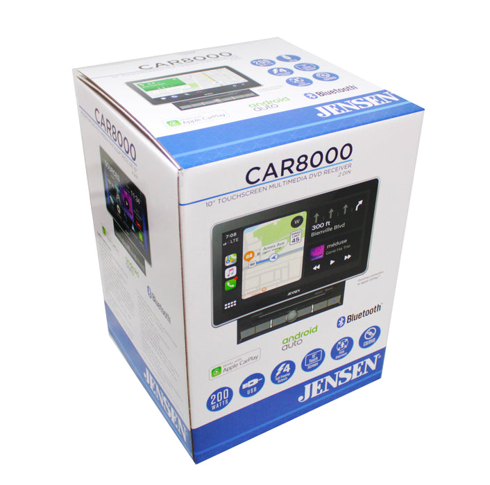 Jensen CAR8000 10" Touchscreen Bluetooth Apple CarPlay 2 Din Multimedia Receiver