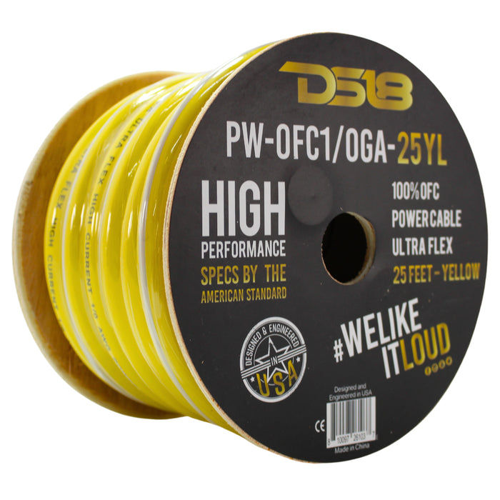 DS18 DS-PWOFC-0GAYL Ultra Flex 100% OFC 0GA Ground Power Cable Wire Yellow Lot
