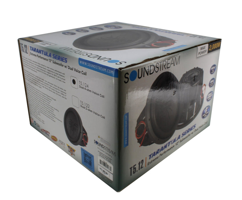 T5.124 12" 2000W Subwoofer Dual 4-ohm Voice Coil Pro Car Audio Bass