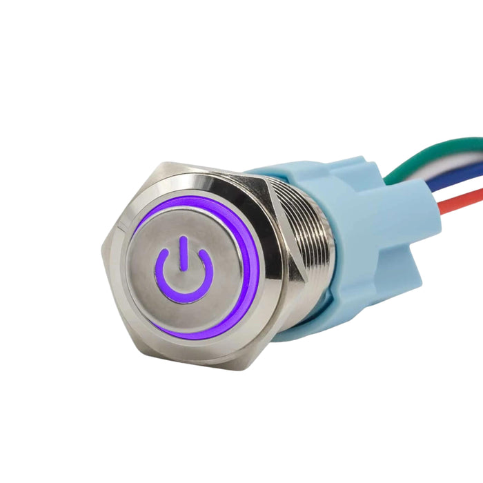 Sparked Innovation illuminated AL latching switch with power symbol (W, GR, PR)