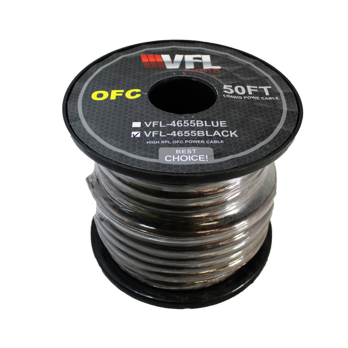 VFL 0 AWG Power Ground Wire Cable OFC Copper American Bass 25 Ft 0G-OFC-50-BK-25