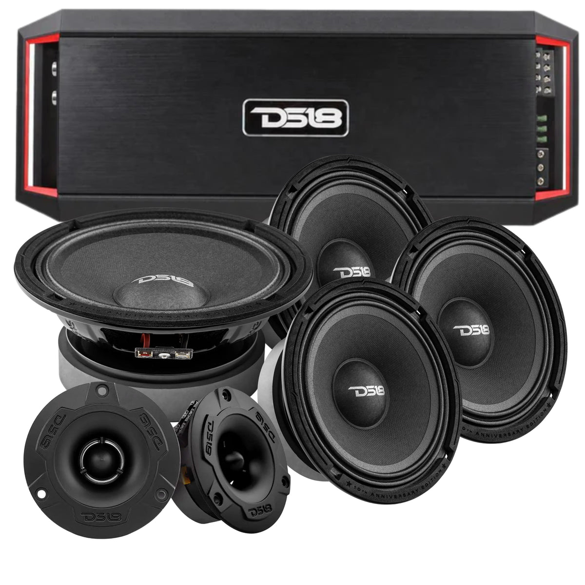 DS18 4x 4 Ohm 6.5" Loud Car Speakers + 2x Tweeters + 2000W 4Ch Amplifi