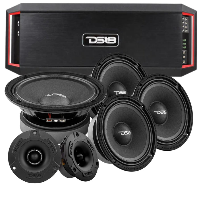 DS18 4x 4 Ohm 6.5" Loud Car Speakers + 2x Tweeters + 2000W 4Ch Amplifier Package