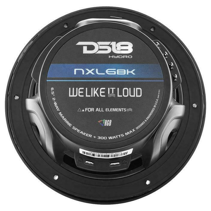 DS18 Pair 6.5" 600W 4 Ohm Black Marine Power Sport RGB LED Speakers IP65 NXL6BK