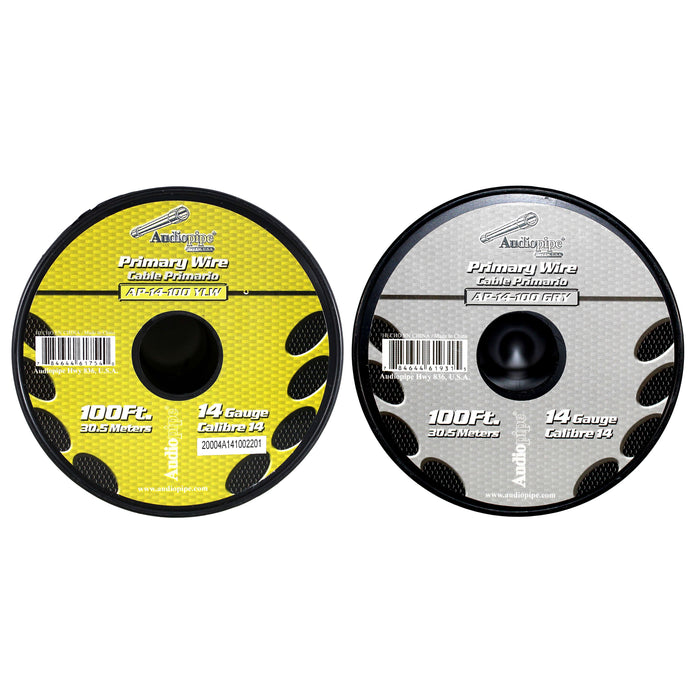 Audiopipe (2) 14ga 100ft CCA Primary Ground Power Remote Wire Spool Yellow/Gray