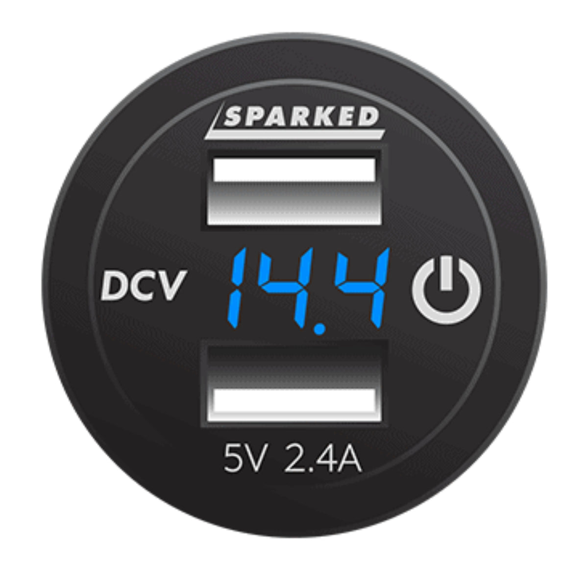 Sparked Innovations Voltmeter Dual Port USB Charger w/ Onboard Touch S