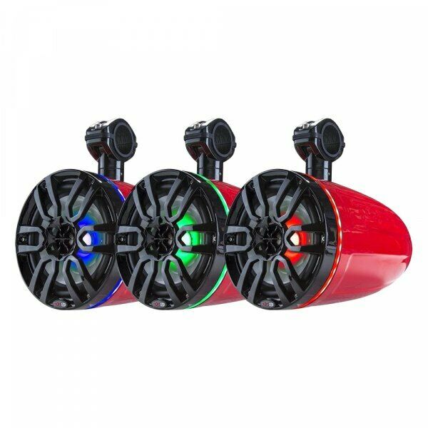 DS18 Hydro 6.5" 600 Watts 4 Ohm Marine Towers with Integrated RGB Lights Red