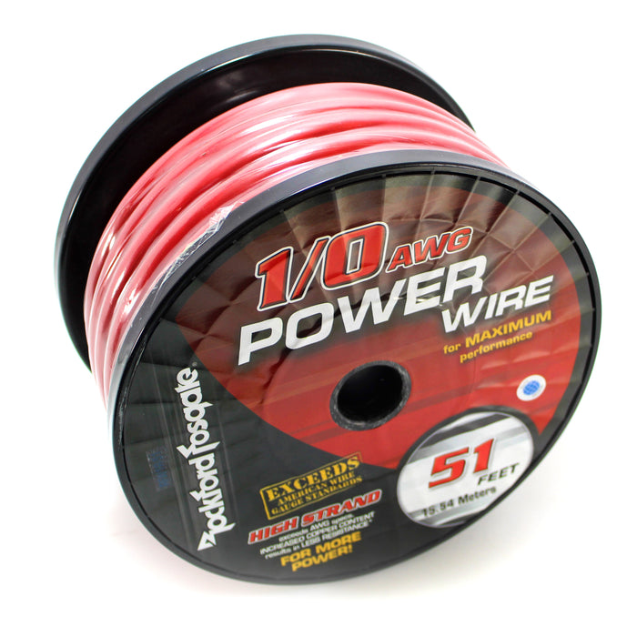 Rockford 1/0 AWG Pure Crystal-OFC Frosted Red/Black Power Ground Wire 10FT Cuts
