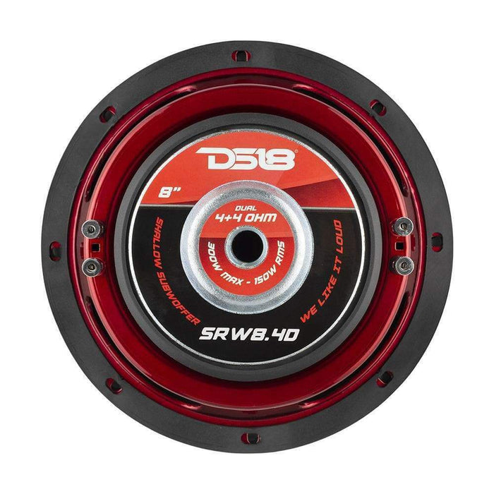 DS18 SRW8.4D 8" 300 Watt 4 + 4 Ohm Dual Voice Coil Shallow Subwoofer