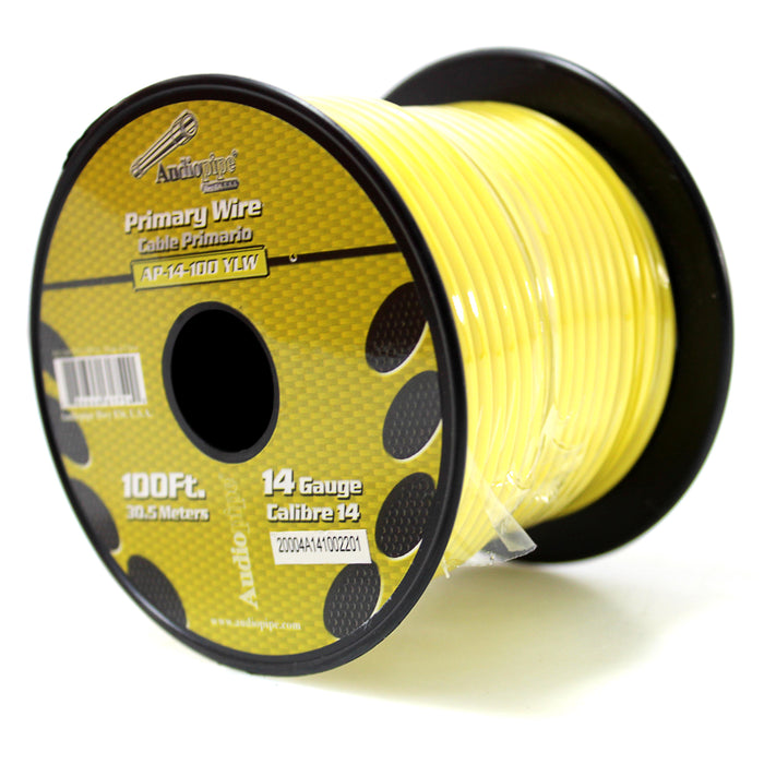 Audiopipe (2) 14ga 100ft CCA Primary Ground Power Remote Wire Spool Yellow/White