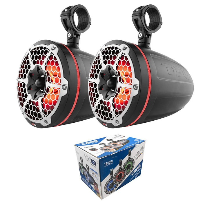 DS18 Black 10" 900W Waterproof LED RGB Tower Speakers 4 ohm Neodymium