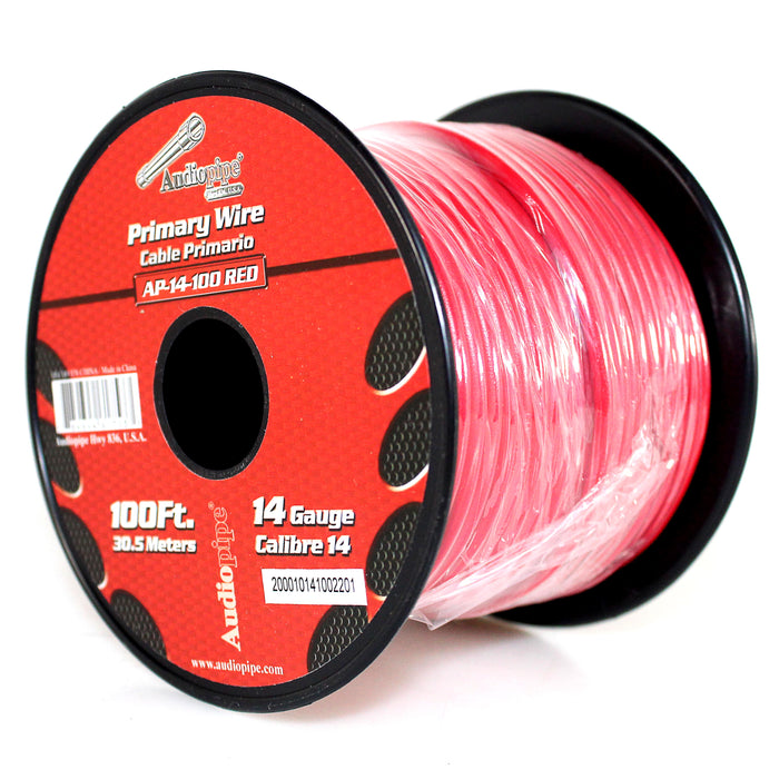 Audiopipe (2) 14ga 100ft CCA Primary Ground Power Remote Wire Spool Red & Gray