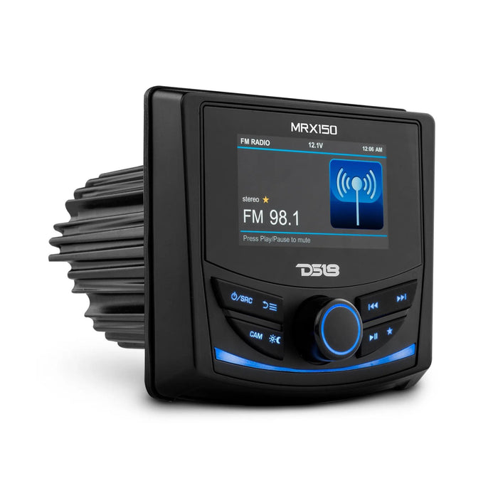 DS18 MRX150 Marine Radio w/ Black 6.5" HYDRO 600W 4Ohm 2-Way RGB Speakers NXL-6M