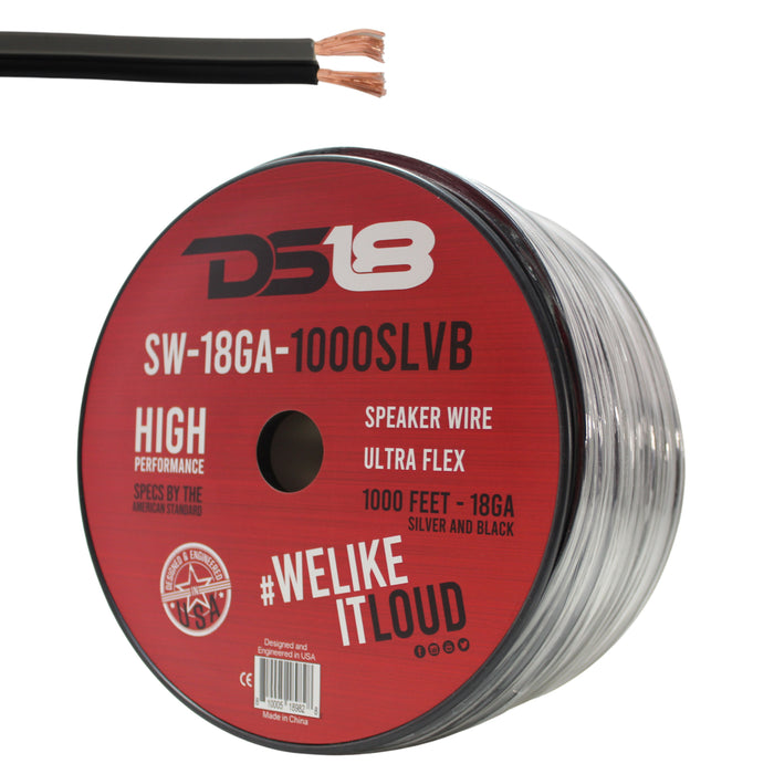 DS18 Car Audio 18 AWG Copper Clad Aluminum CCA Speaker Wire Silver/Black Lot