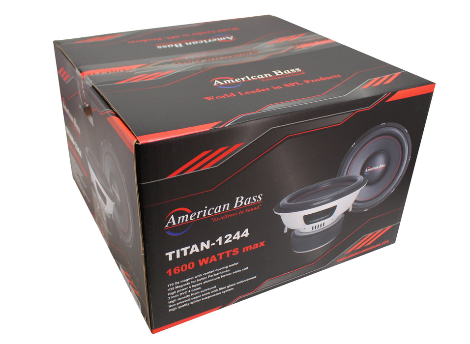 American Bass 12" 1600 Watts 3" Dual 4 Ohm Voice Coil Subwoofer Titan 1244