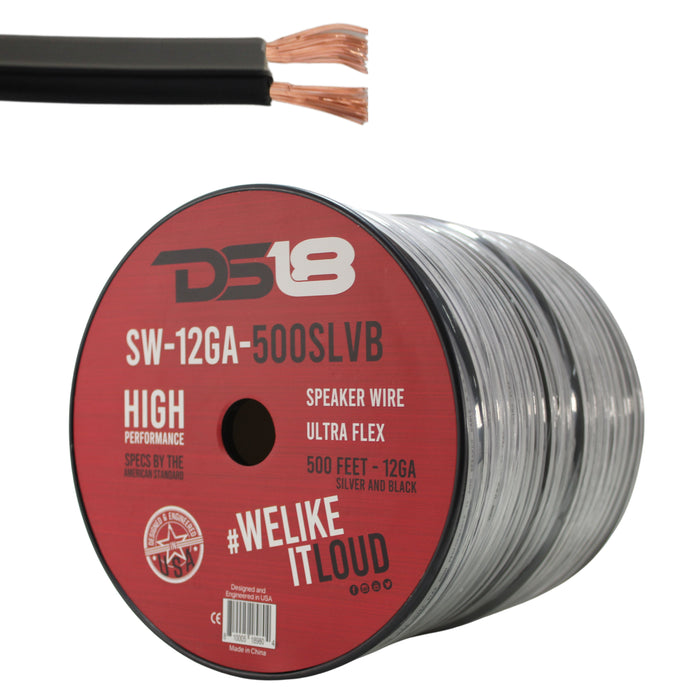 DS18 Car Audio 12 AWG Copper Clad Aluminum CCA Speaker Wire Silver/Black Lot