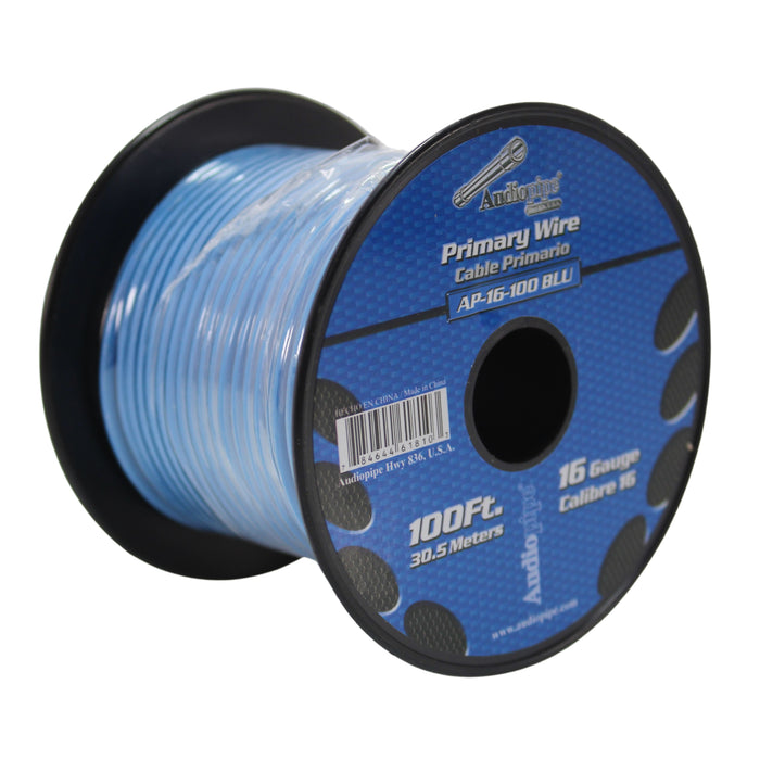 Audiopipe 16 Gauge 100 ft Spool of CCA Primary Speaker Wire Blue 16-100-BLU