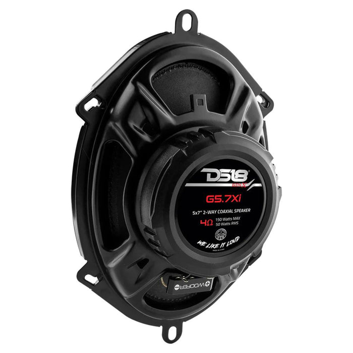 DS18 G5.7Xi Pair of 5x7" 4 Ohm 2-Way Coaxial Speakers 150W Peak Black / Red