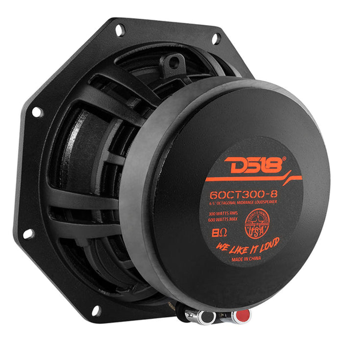 DS18 6.5" Midrange Octagon Loudspeaker 8 Ohm 600W Black Car Audio 6OCT300-8