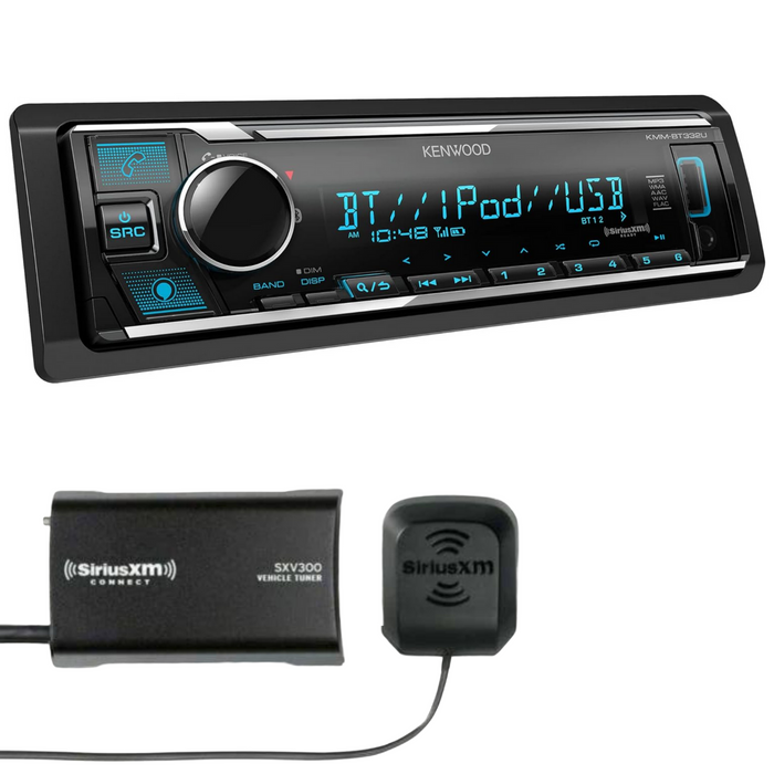 Kenwood Single DIN Car Stereo KMM-BT332U Plus SiriusXM Tuner Kit SXW300V1