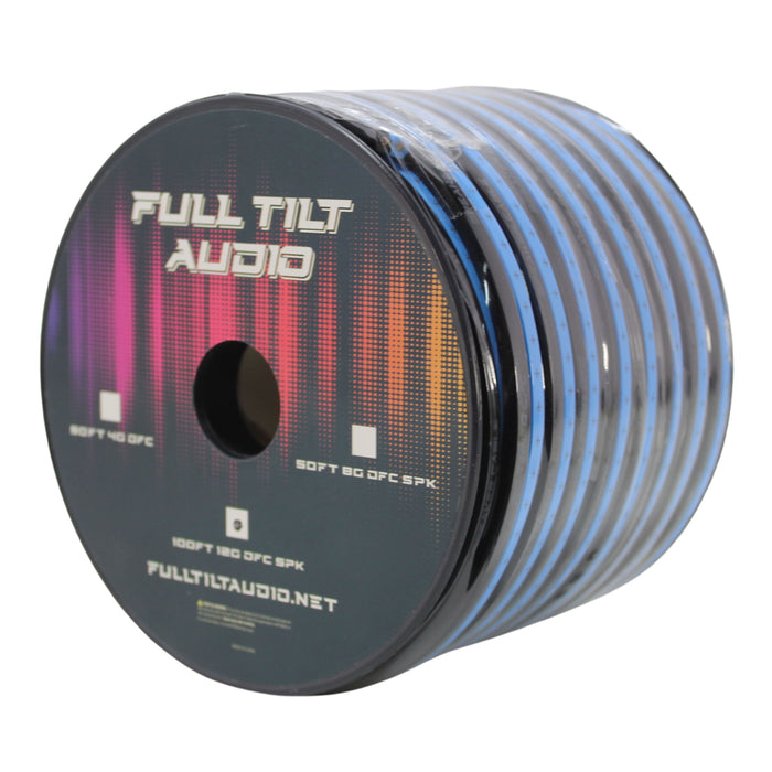 Full Tilt Audio 12GA Tinned Oxygen Free Copper Speaker Wire Light Blue/Black Lot