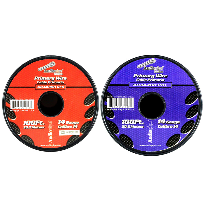 Audiopipe 2 Pack of 14ga 100ft CCA Primary Ground Power Remote Wire Red & Purple