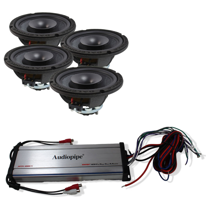4x Galeforce 8" 450W Marine Speaker + Audiopipe 4 Channel 1000W Amplifier