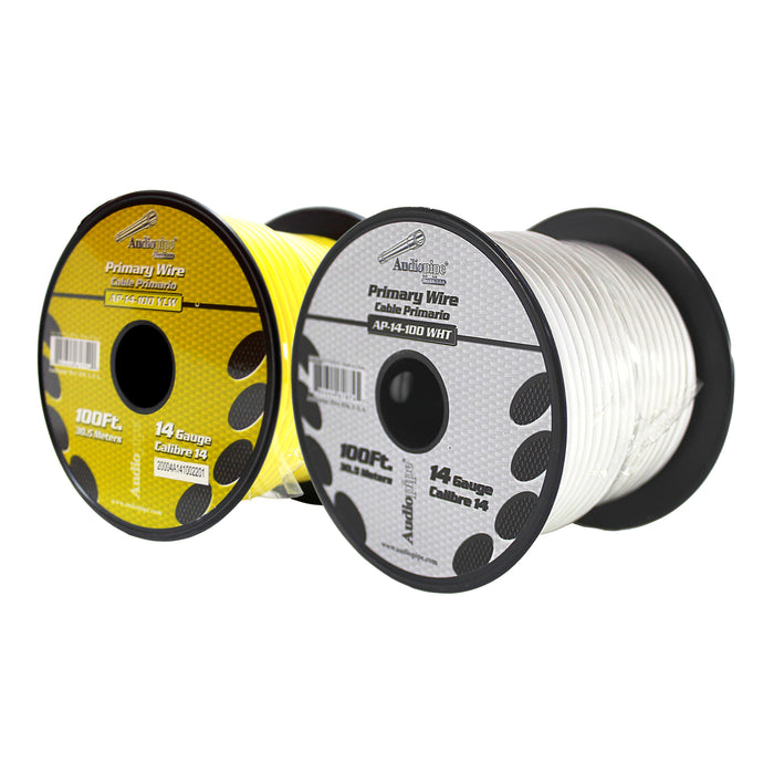 Audiopipe (2) 14ga 100ft CCA Primary Ground Power Remote Wire Spool Yellow/White