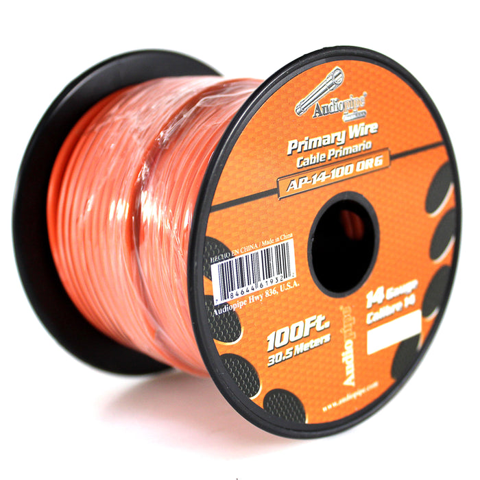 Audiopipe 14 ga 100ft CCA Stranded Primary Ground Power Remote Wire Spool Orange