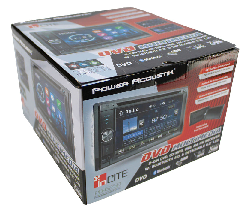 Power Acoustik 6.2" LCD Detachable 2-Din DVD CD MP3 USB AM/FM Bluetooth PD-625B