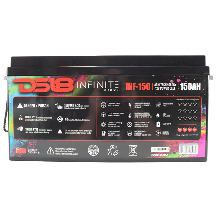 DS18 12 Volt Battery INFINITE 150AH 4000 Watt AGM Power Cell INF-150