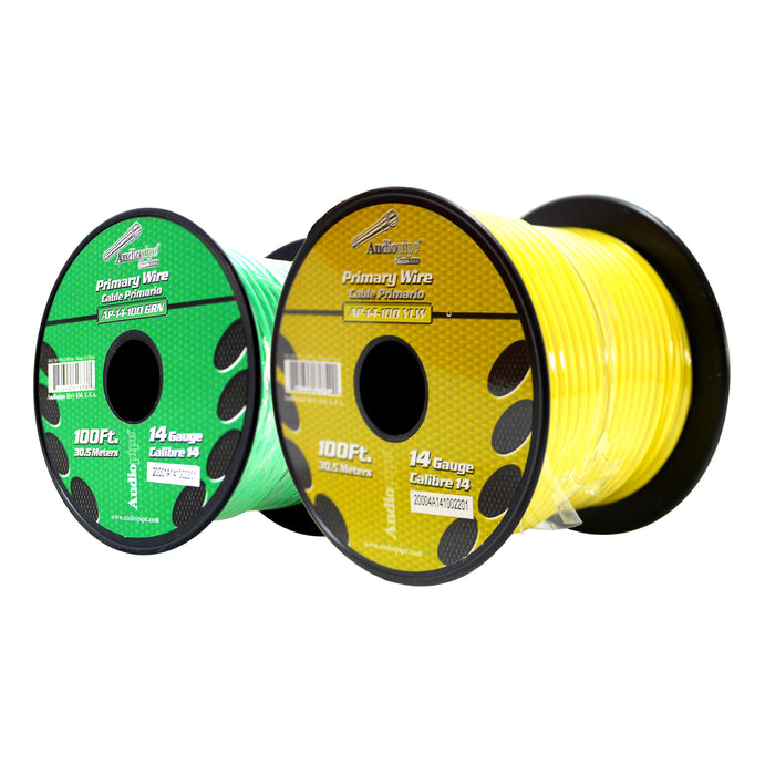 Audiopipe 2 Pack of 14ga 100ft CCA Primary Ground Power Remote Wire Yellow/Green