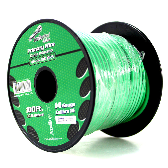 Audiopipe (2) 14ga 100ft CCA Primary Ground Power Remote Wire Spool Green/Gray
