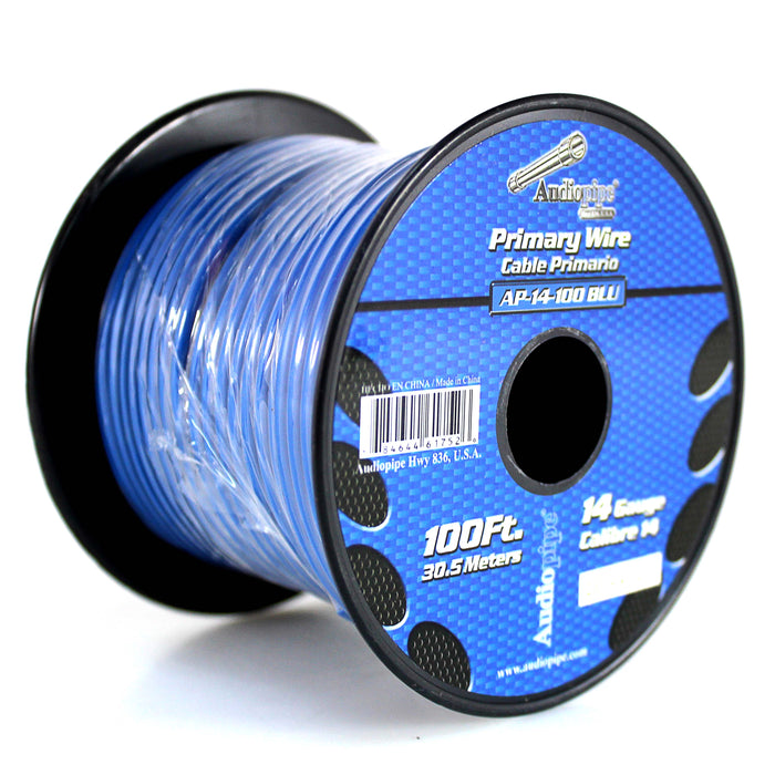 Audiopipe 14 ga 100 ft CCA Stranded Primary Ground Power Remote Wire Spool Blue