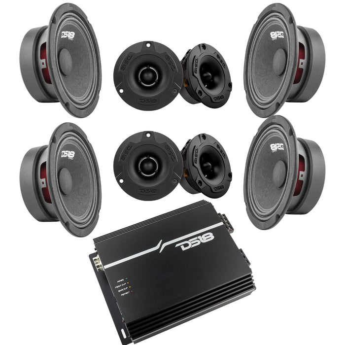 4x DS18 6.5" GM6.4 Speakers, 4x TWX1B Tweeters, EXL-P800X4 Power 4CH Amplifier