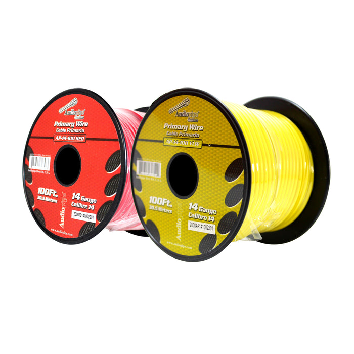 Audiopipe 2 Pack Of 14ga 100ft CCA Primary Ground Power Remote Wire Red & Yellow