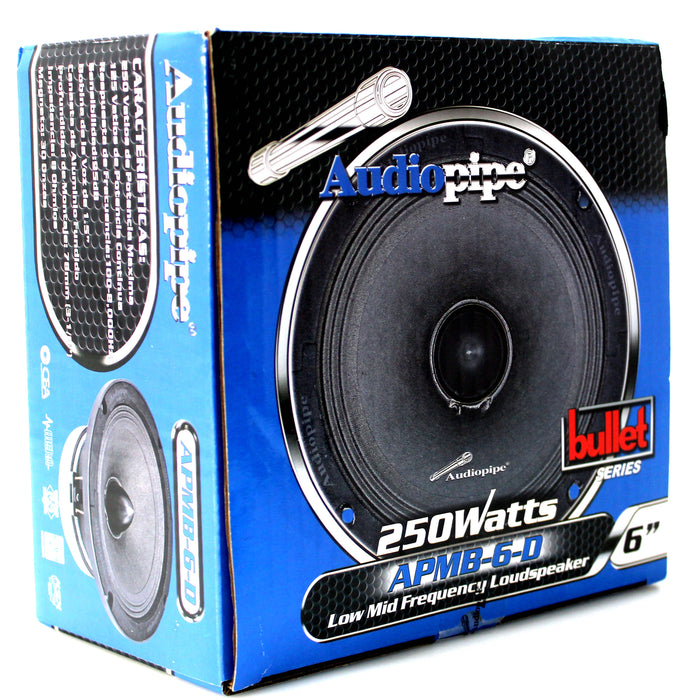 Audiopipe 6 Bullet Mid Bass Loud Speaker 250W 8 ohms 1.5 Voice Coil Black