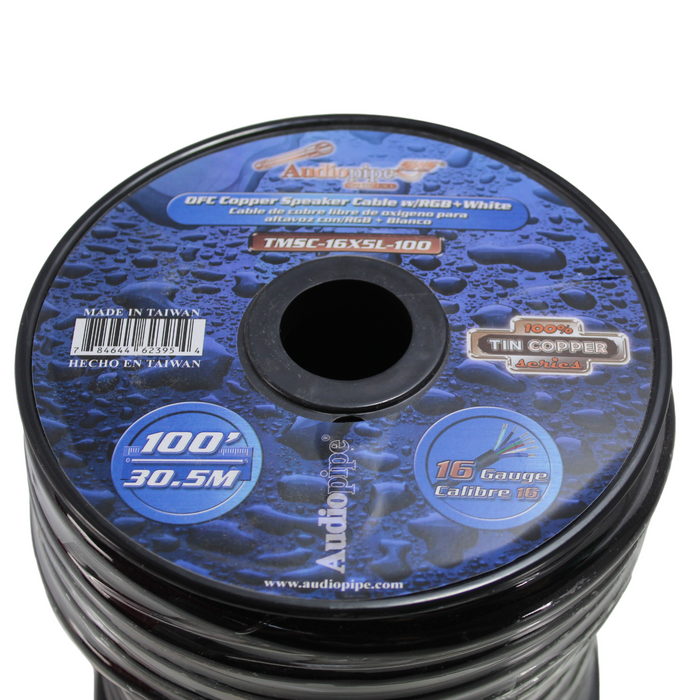 Audiopipe 100 Feet AWG 16 Guage Copper Speaker Cable W/RGB+White TMSC-16X5L-100