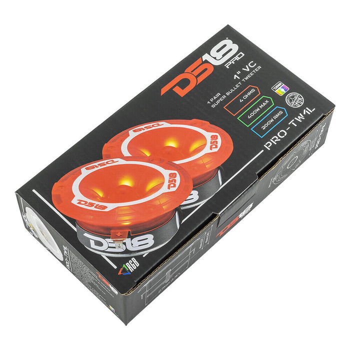 DS18 3.8" 400W 4 Ohm Super Bullet RGB Tweeter 1" Aluminum Vc Car Audio PRO-TW1L
