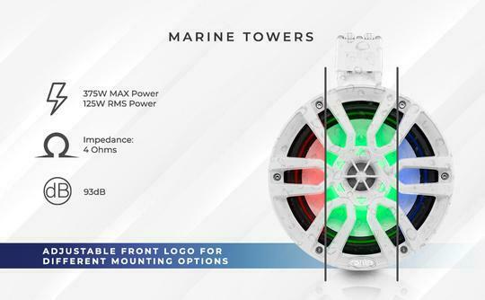 DS18 Hydro 8" 375 Watts 4 Ohm Marine Towers with Integrated RBG Lights White