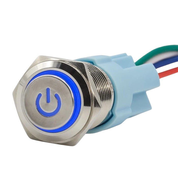 Sparked Innovations Aluminum Latching Power Symbol Pushbutton Switch w/LED SPDT