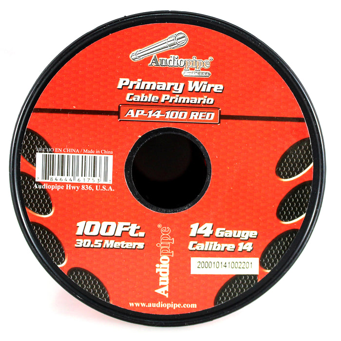 Audiopipe 14 ga 100ft CCA Stranded Primary Ground Power Remote Wire Spool Red