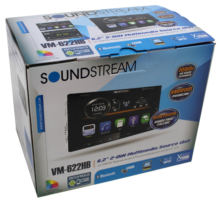 SoundStream 6.2 Inch 2-Din Multimedia Source Unit DVD USB AUX Bluetooth VM-622HB