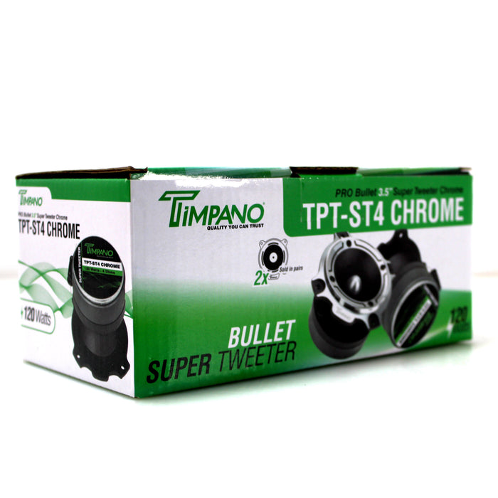 Timpano 3.5 Inch 240W 4 Ohm 1 Inch VC Chrome Bullet Super Tweeters Pair TPT-ST4