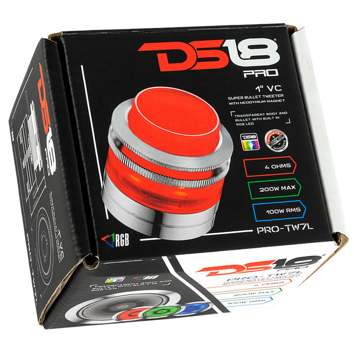 DS18 Car Audio 1" Super Bullet Tweeter 200 Watt 4 Ohm RGB LED Neodymium PRO-TW7L